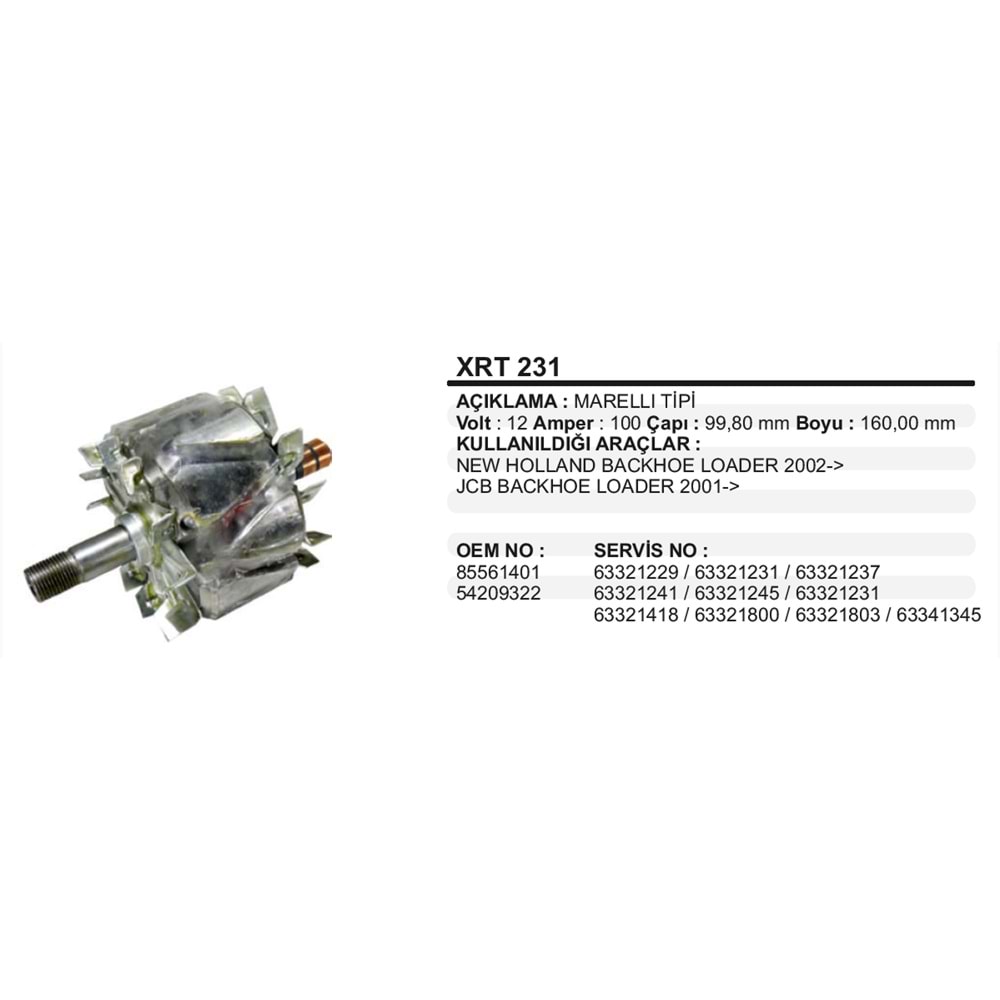 ALT ROTOR 12V 100A MARELLI TİPİ NEW HOLLAND JCB