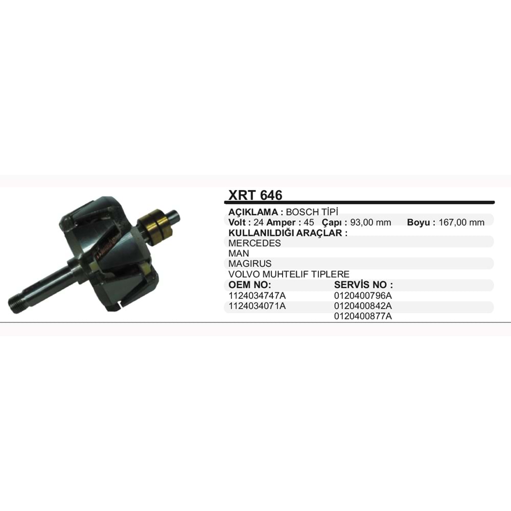 ALT ROTOR 24V 45A BOSCH ÇİN DİNAMOLARINA