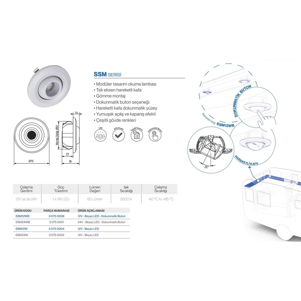 MODULLER SPOT 12V BEYAZ BUTONLU