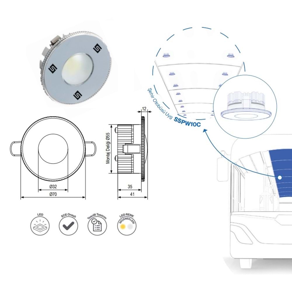 WHITE 12V 6 LEDLI AYDINLATMA