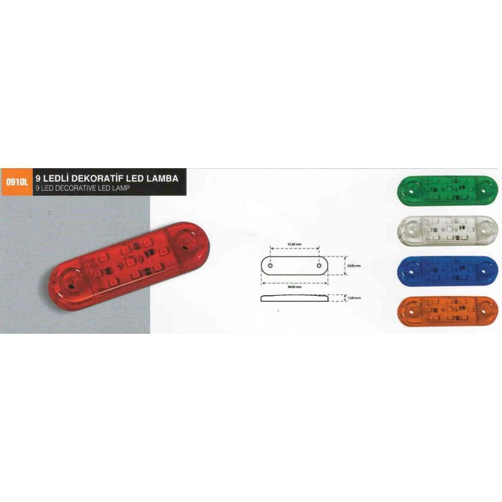 Y.M. OVAL PARMAK LAMBA 9 LEDLİ SARI