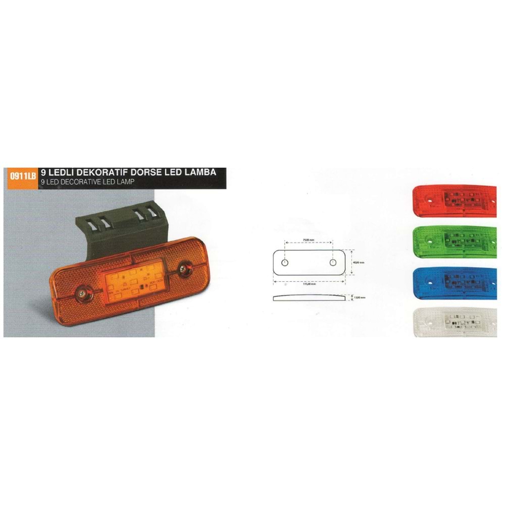 9 LEDLİ OVAL SİNYAL LAMBA BRAKETLİ SARI