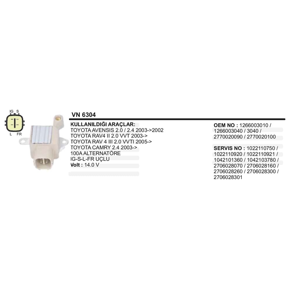 ALT KONJEKTOR DENSO TOYOTA CAMRY RAV4 04>