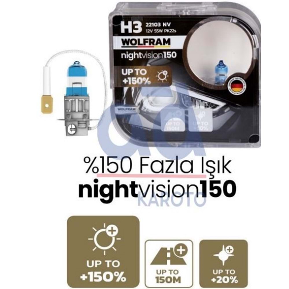 AMPUL H3 12V %150 GUCLU %20 BEYAZ ISIK