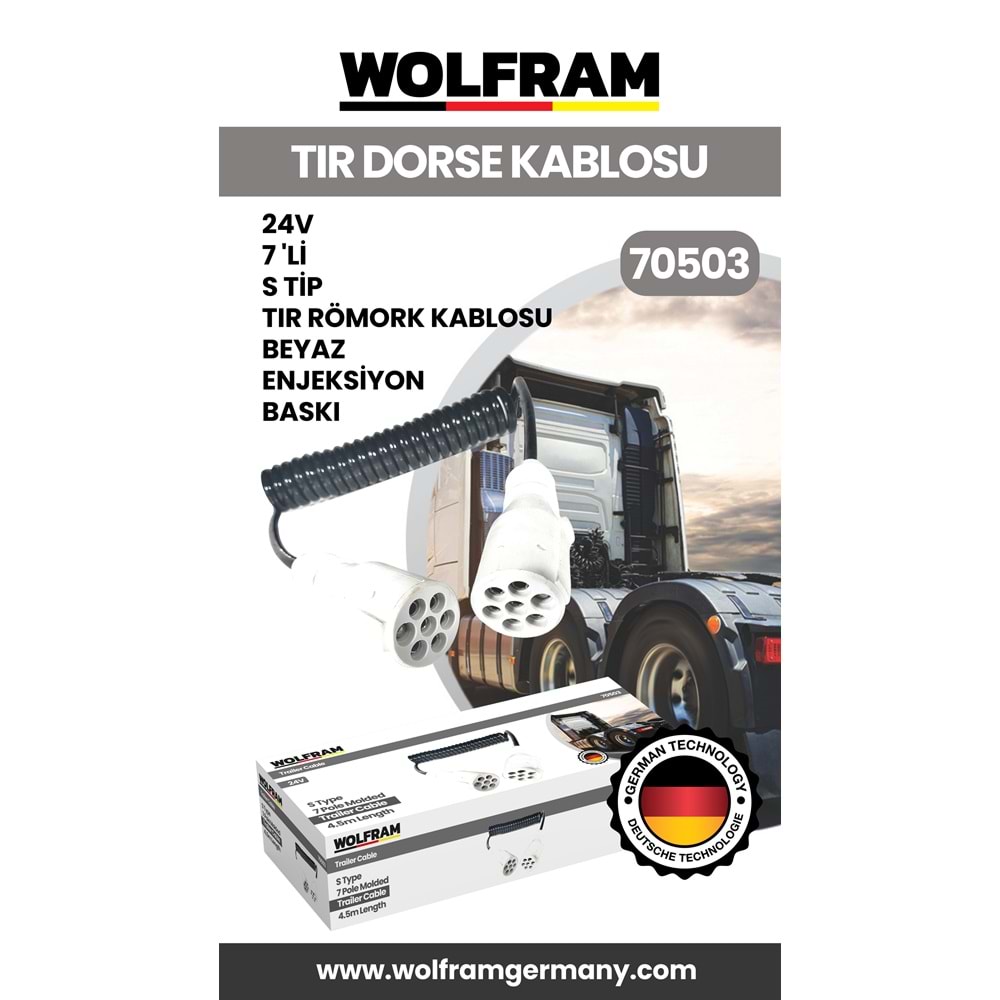 7 Lİ S TİP TIR DORSE KABLOSU BEYAZ ENJEKSİYON BASKI 24V