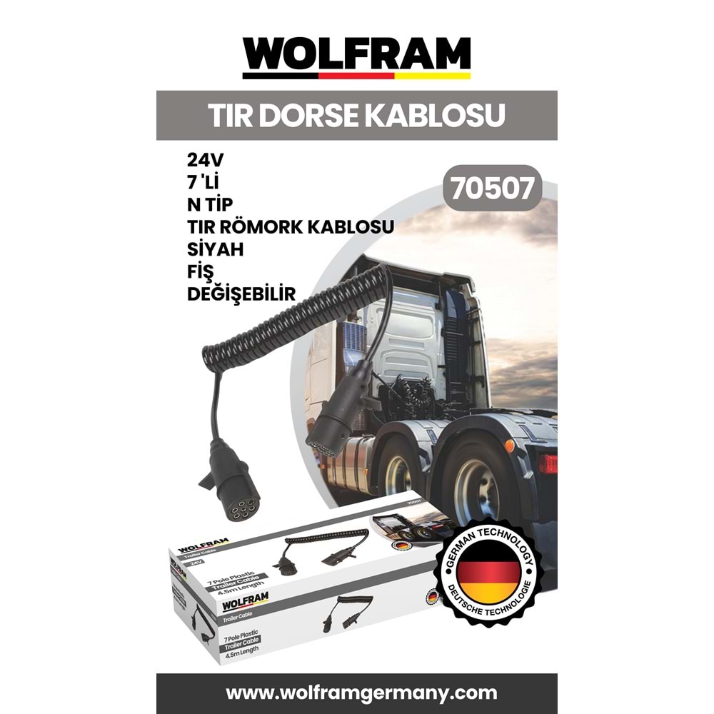 7 Lİ N TİP TIR DORSE KABLOSU SİYAH FİŞ DEĞİŞEBİLİR 24V