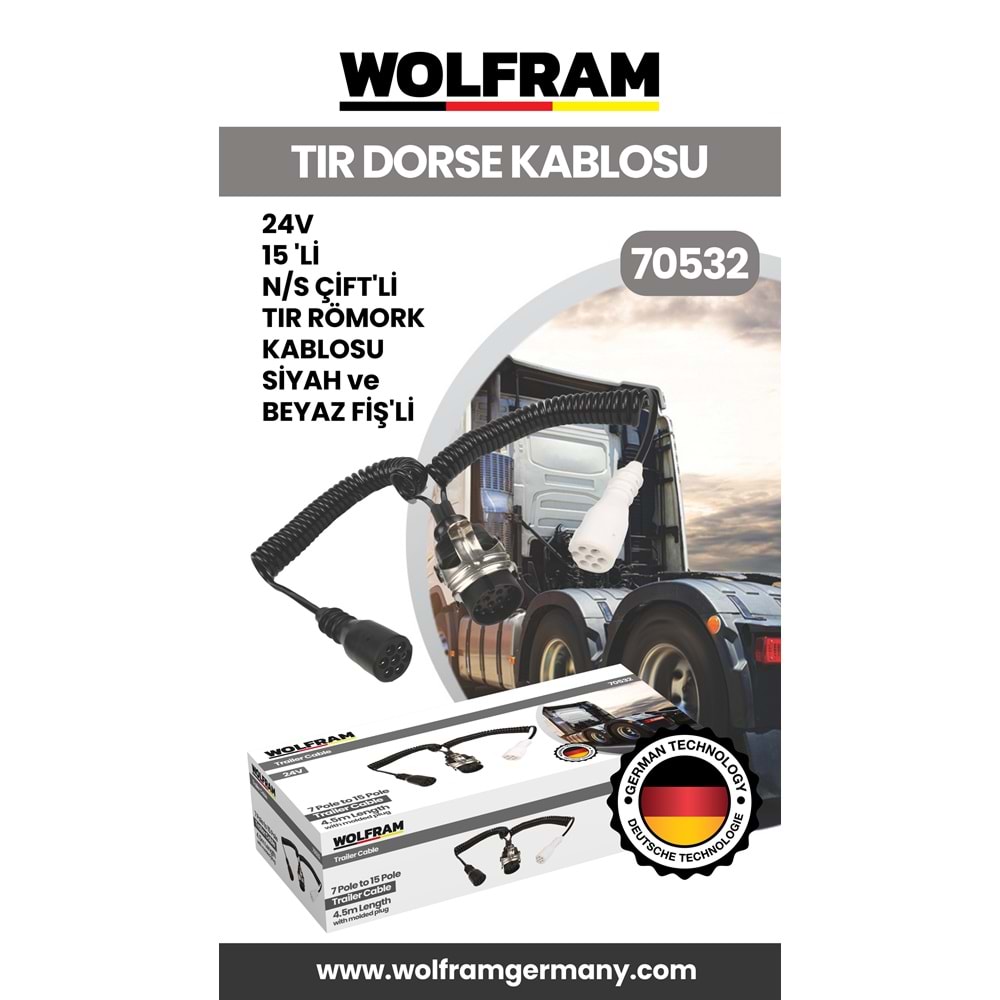 15 Lİ N/S ÇİFTLİ TIR DORSE KABLOSU SİYAH ve BEYAZ FİŞLİ 24V