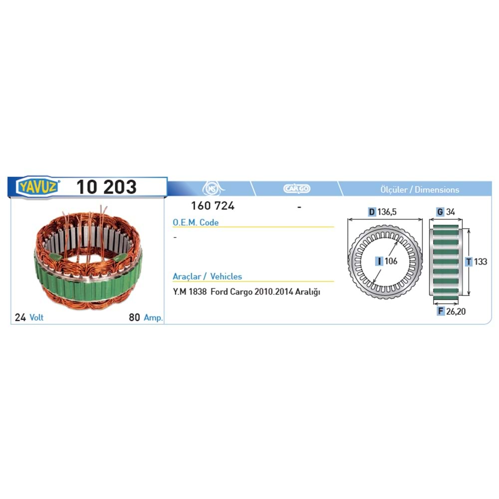 ALT STATOR FORD CARGO 1838MD 80AMP 24V 160724