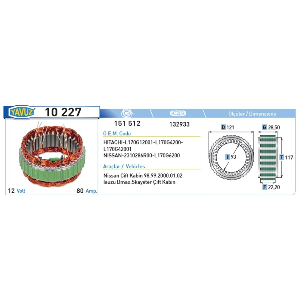 ALT STATOR NISSAN ISUZU DMAX.S 151512