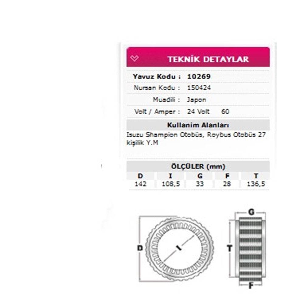 ALT STATOR ISUZU CHAMPION OTOBUS, ROYBUS OTOBUS YM 24V 60A 150424