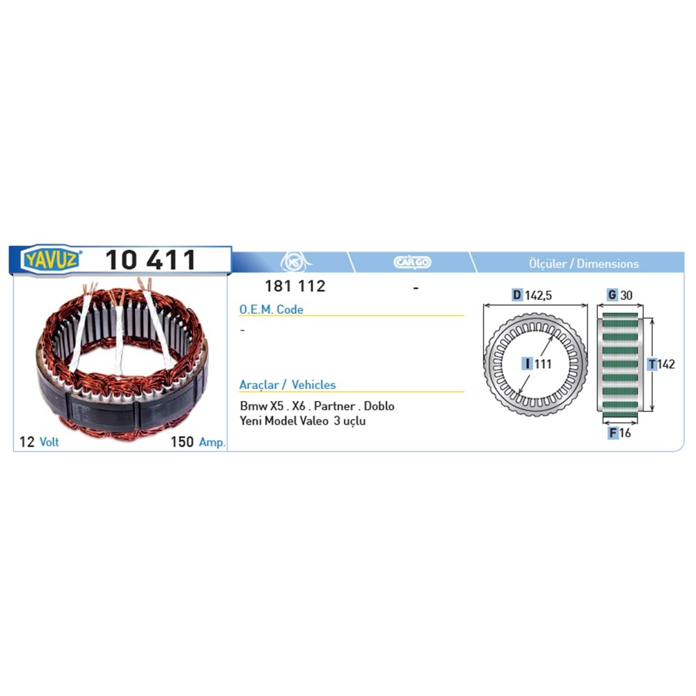 ALT STATOR 150A A.X5.X6 PARTNER-DOBLO 181112
