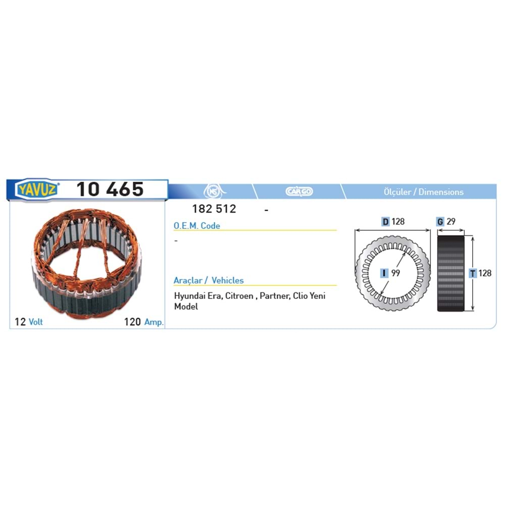 ALT STATOR HYUNDAI ERA CIRTOEN PARTNER 182512