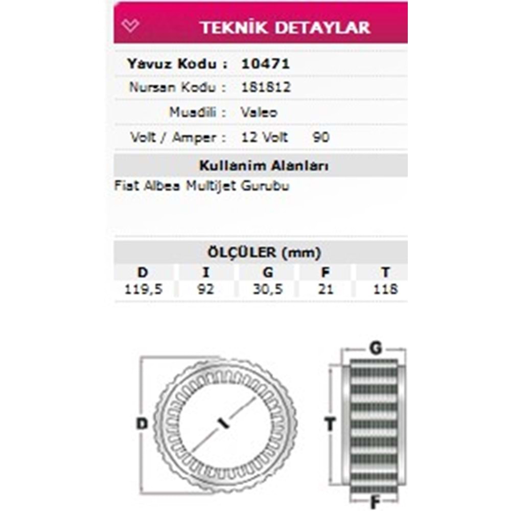 ALT STATOR FIAT ALBEA MULTIJET 12V 90A 181812
