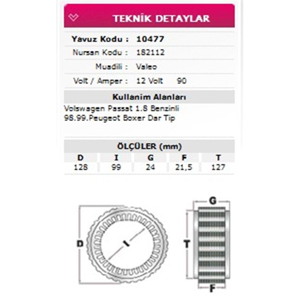 ALT STATOR DAR TIP VW PASSAT 1.8 1998-1999, PEUGEOT BOXER 12V 90A 182112
