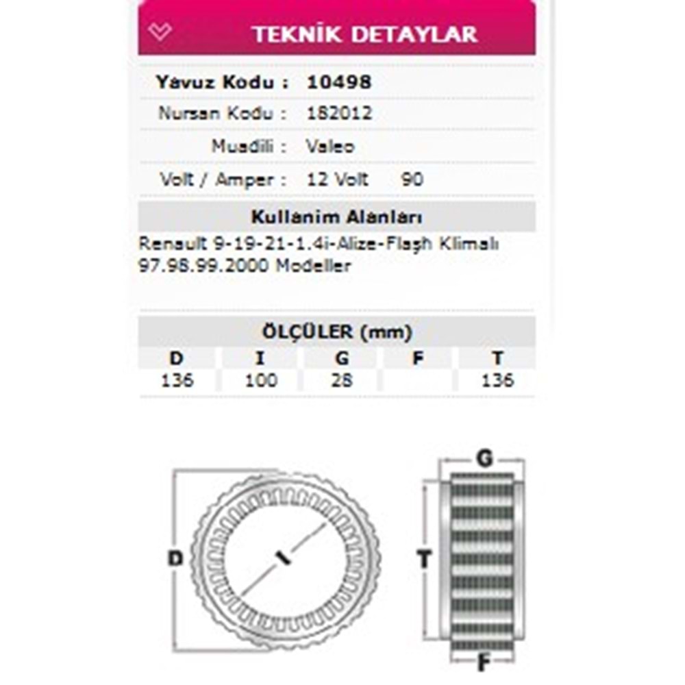 ALT STATOR R9 19 21 11 FLASH 1997-2000 12V 90A 182012