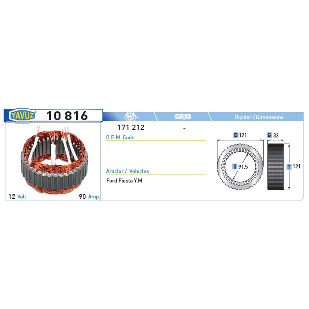 ALT STATOR FORD FIESTA 90AMP YM
