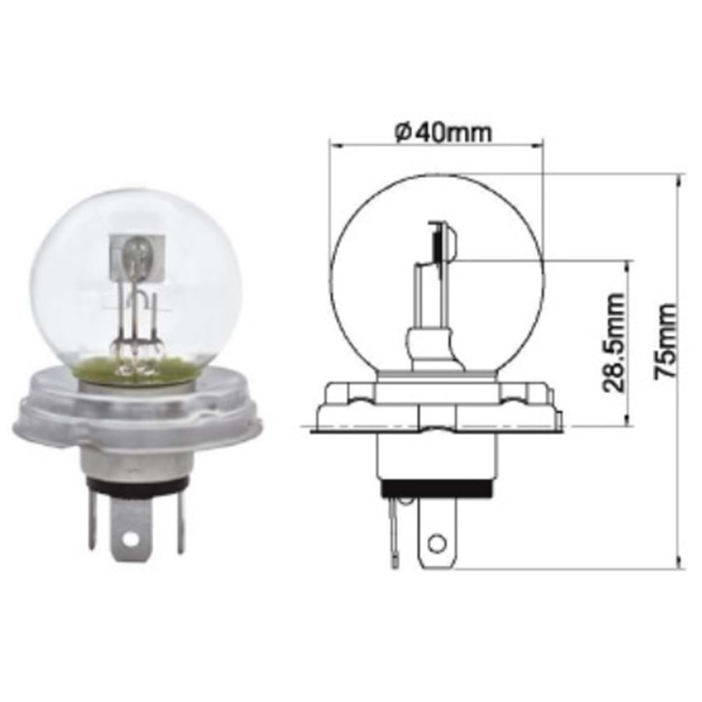 G-40 24 V 50 / 50 W P45 T ÜÇ FİŞLİ FAR AMPULU