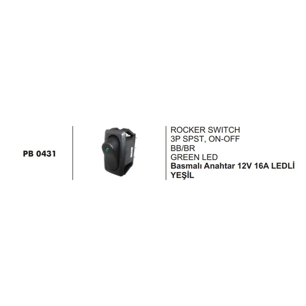 BASMALI ANAHTAR 12V 16A LEDLİ YEŞİL
