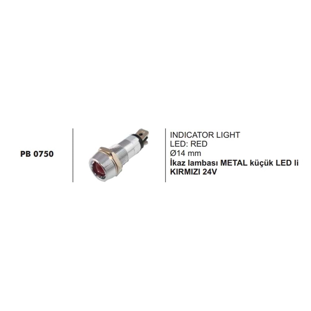 İKAZ LAMBASI METAL KÜÇÜK LED Lİ KIRMIZI 24V