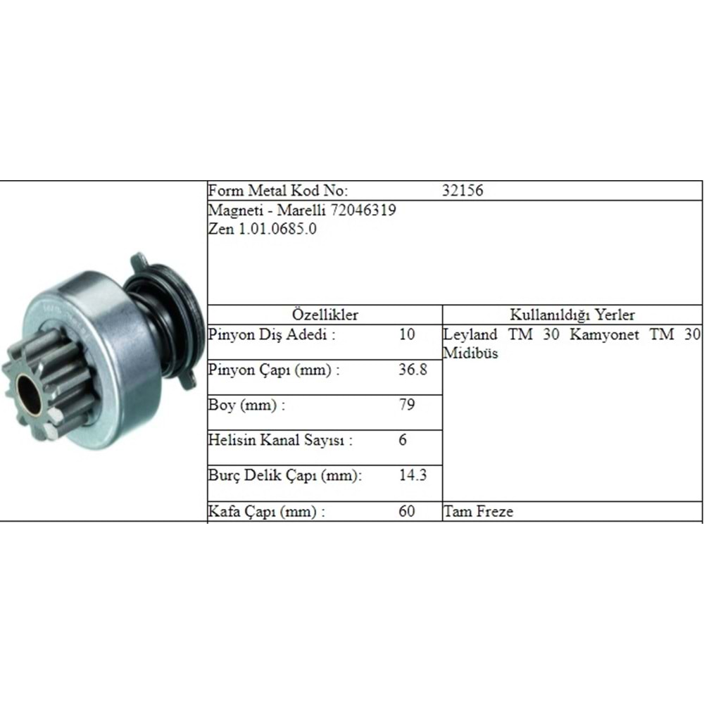 M.DİŞLİ 10 DİŞ BMC TM 30 6 KAN.DIŞTAN FREZE
