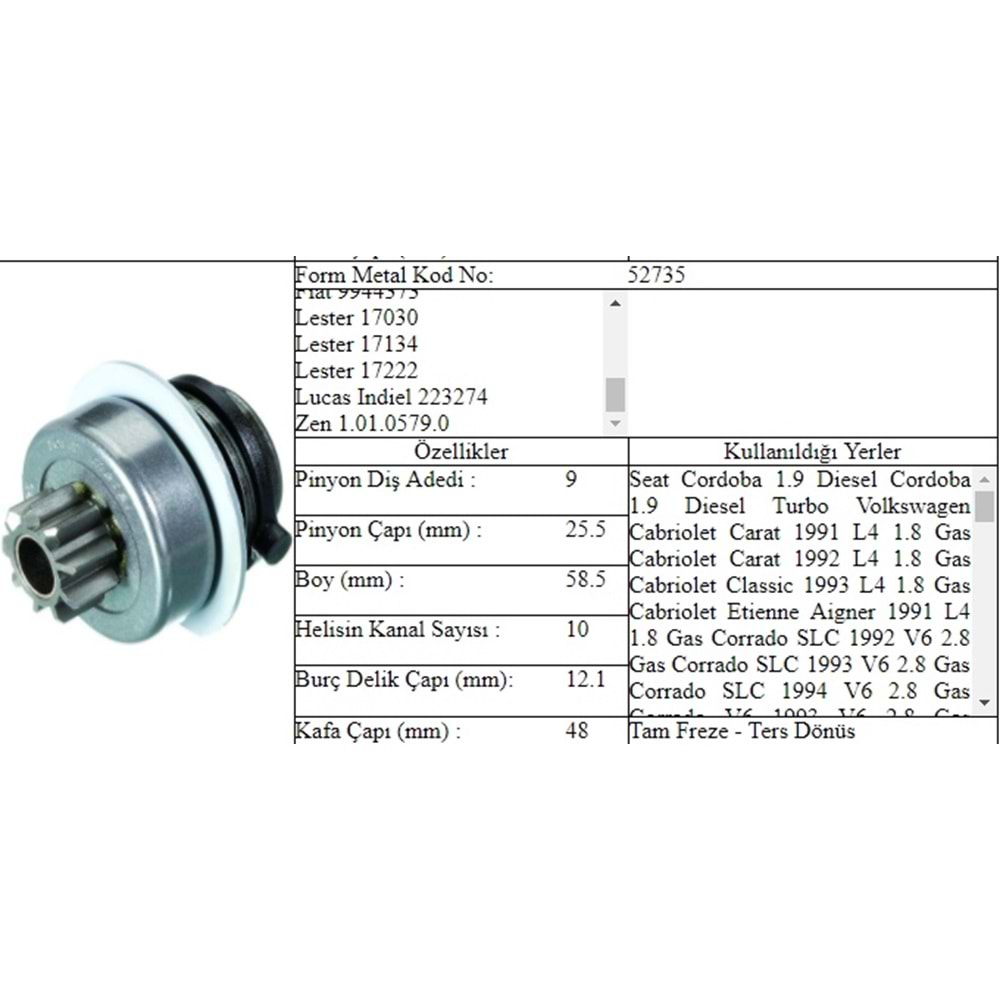 M.DİŞLİ 9 DİŞ VW TRANSPORTER 2,5 TDI