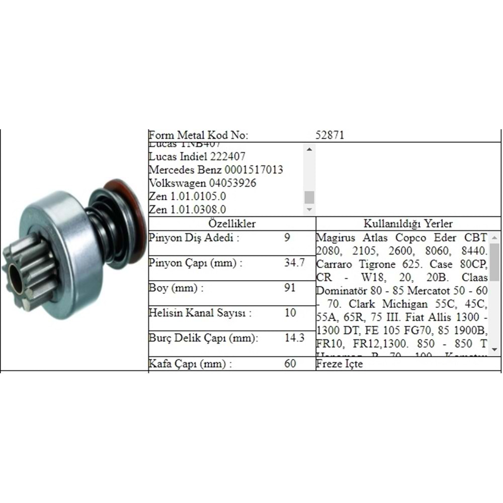 M.DİŞLİ 9 DİŞ MERCEDES 2517 302 303 ORTA FREZE
