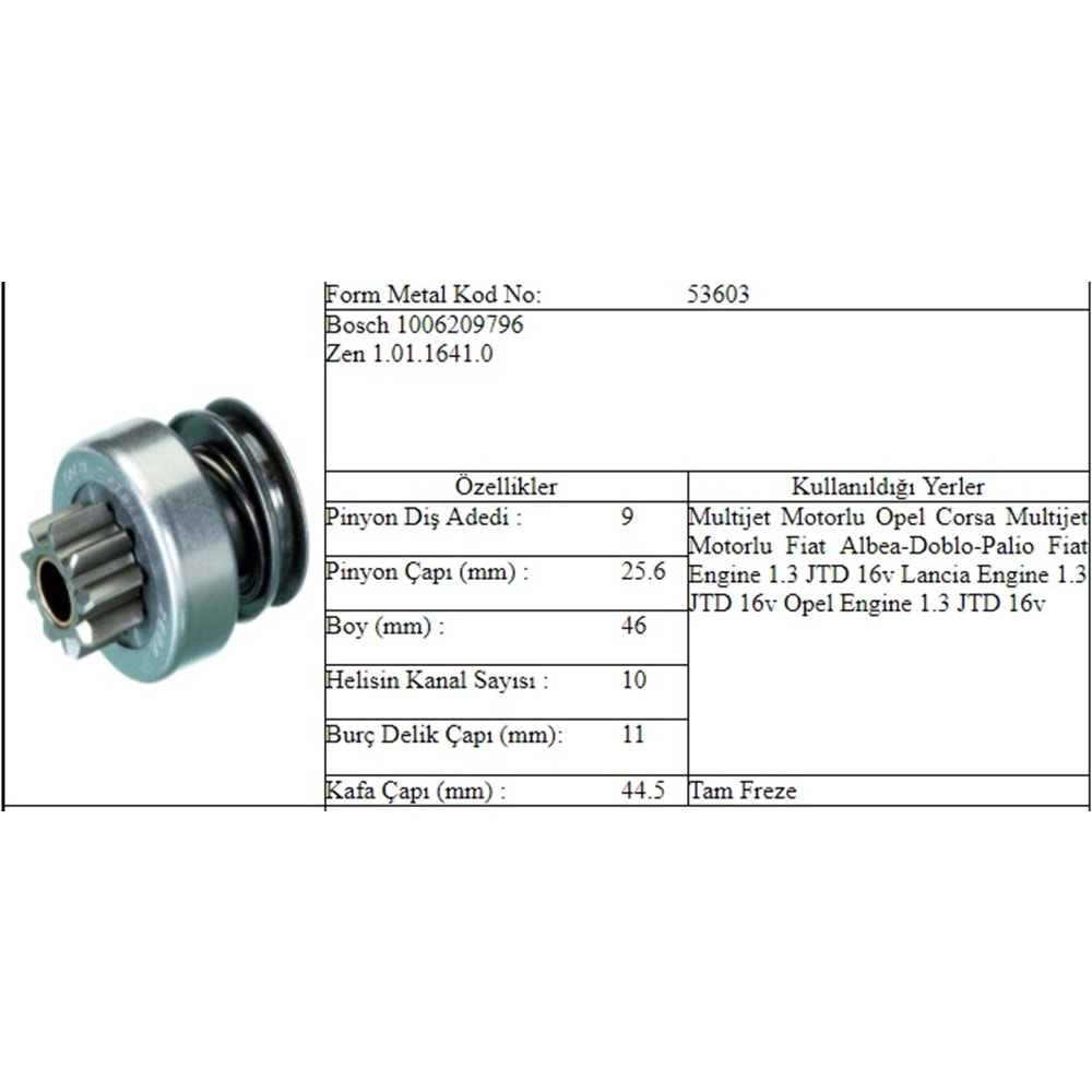 M.DİŞLİ 9 DİŞ OPEL CORSA FIAT PALIO MULTIJET