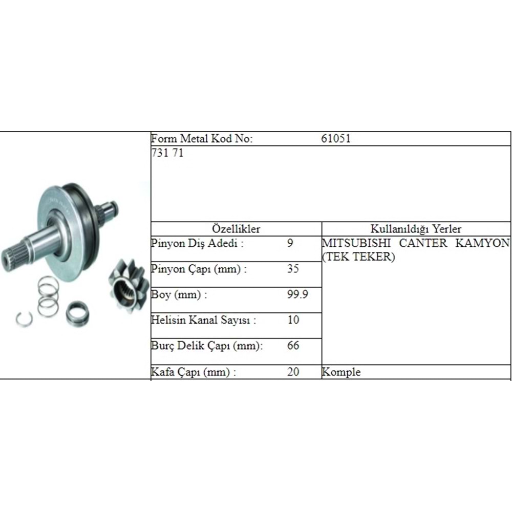 M.DİŞLİ 9 DİŞ MITSUBISHI CANTER TEK TEKER