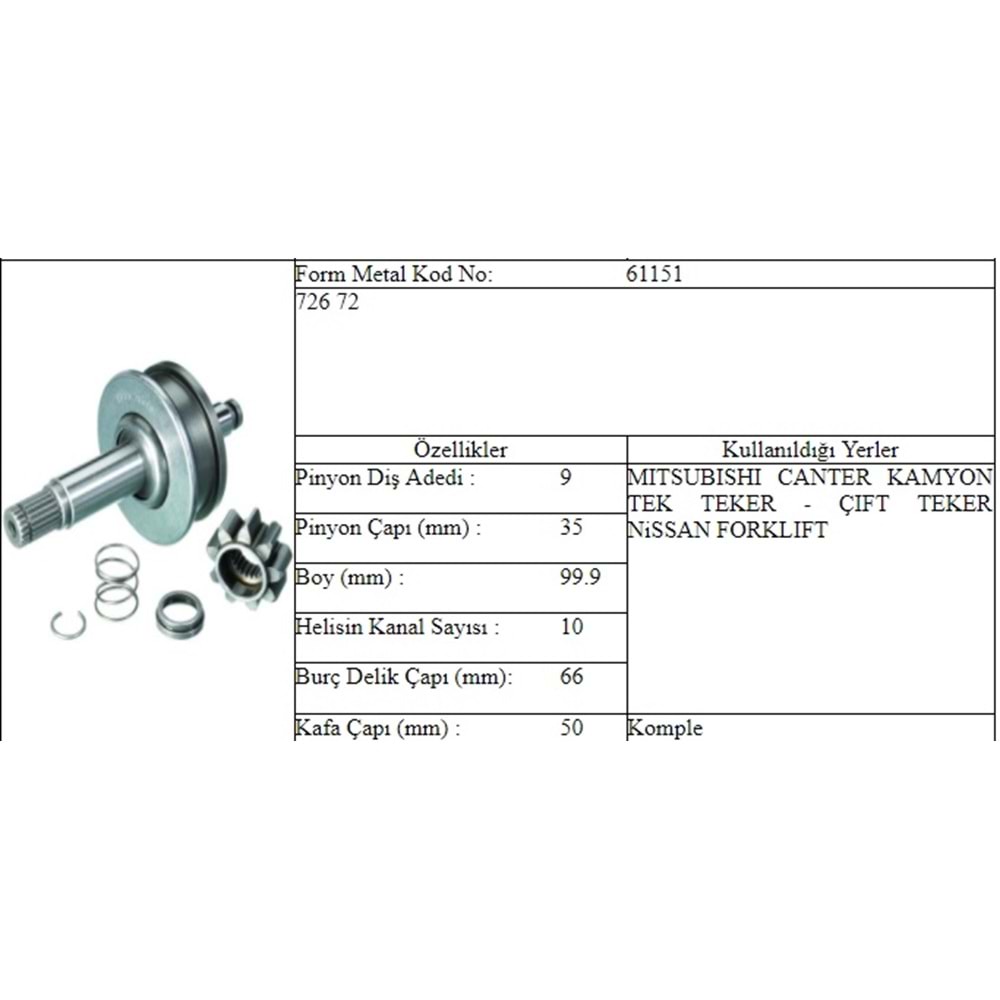 M.DİŞLİ 9 DİŞ CANTER ÇİFT TEKER -98 12MIT1046