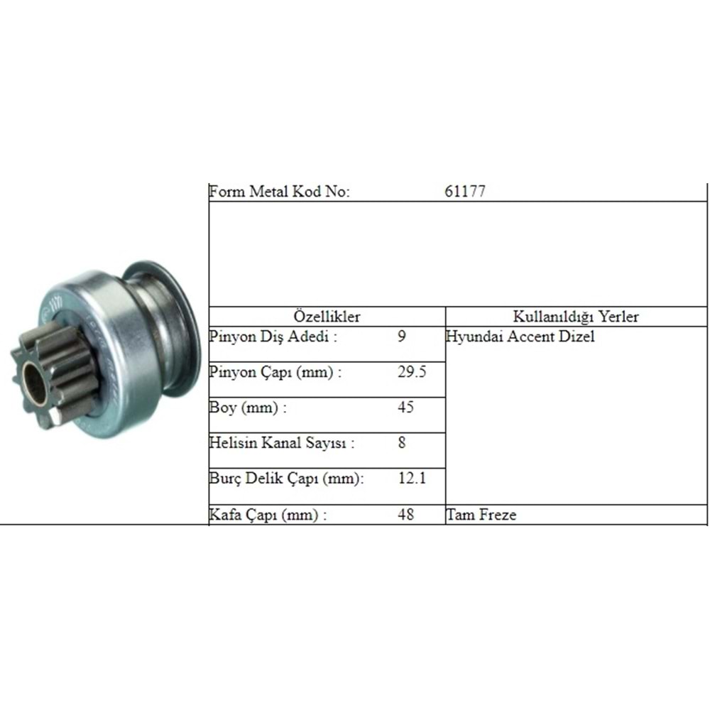 M.DİŞLİ 9 DİŞ HYUNDAI ACCENT DİZEL