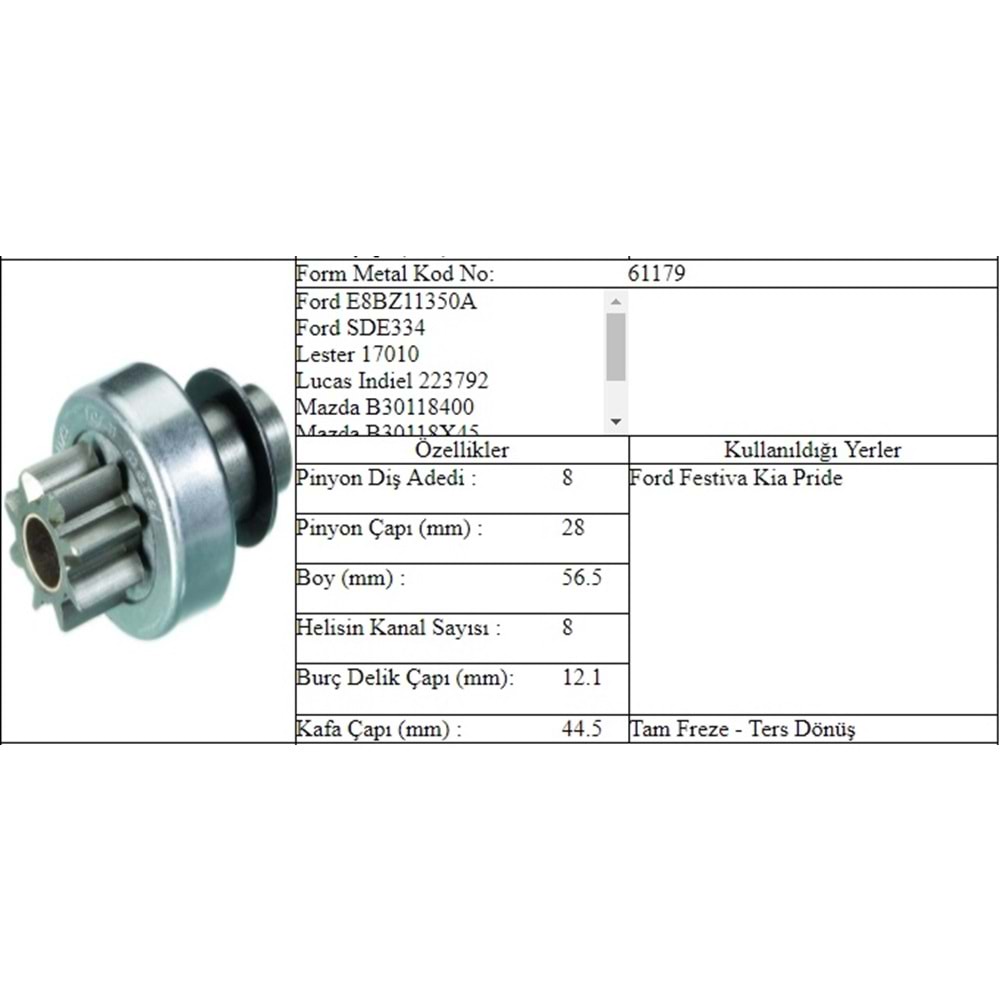 M.DİŞLİ 8 DİŞ FORD KIA TERS FREZE