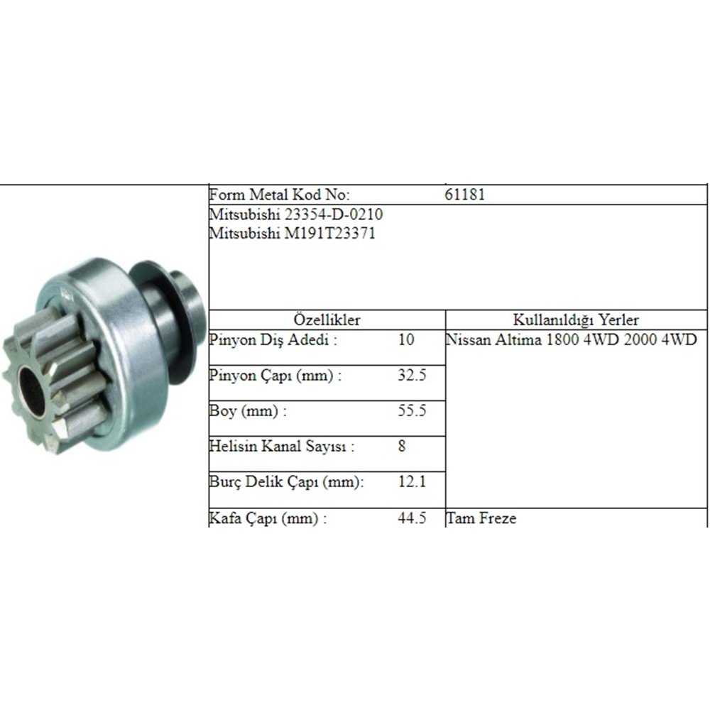 M.DİŞLİ 10 DİŞ NISSAN LAUREL ALTIMA