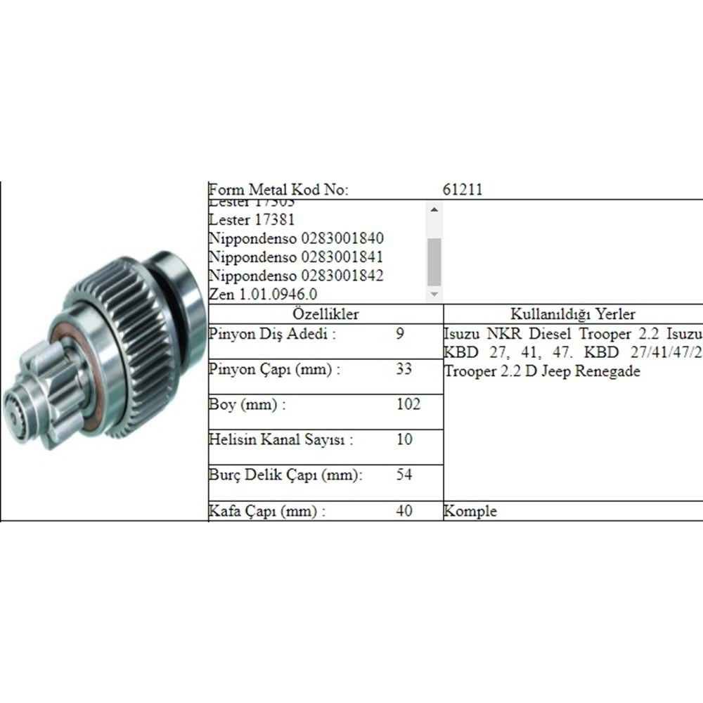 M.DİŞLİ 9 DİŞ ISUZU NKR TEK TEKER