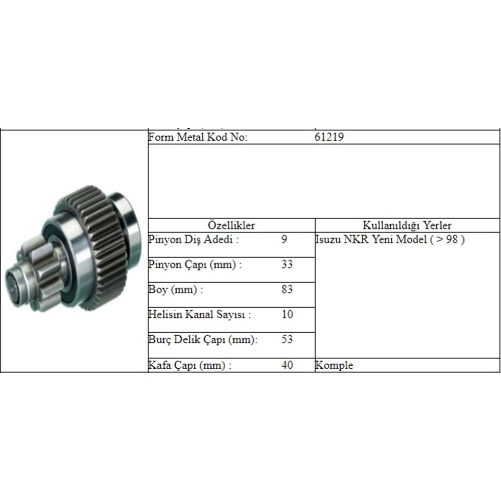 M.DİŞLİ 9 DİŞ ISUZU NKR Y.M.