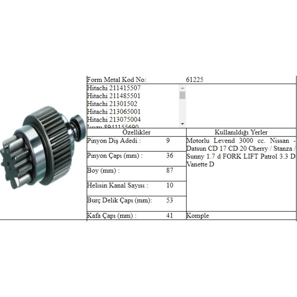M.DİŞLİ 9 DİŞ BMC LEVEND 3,0 NISSAN