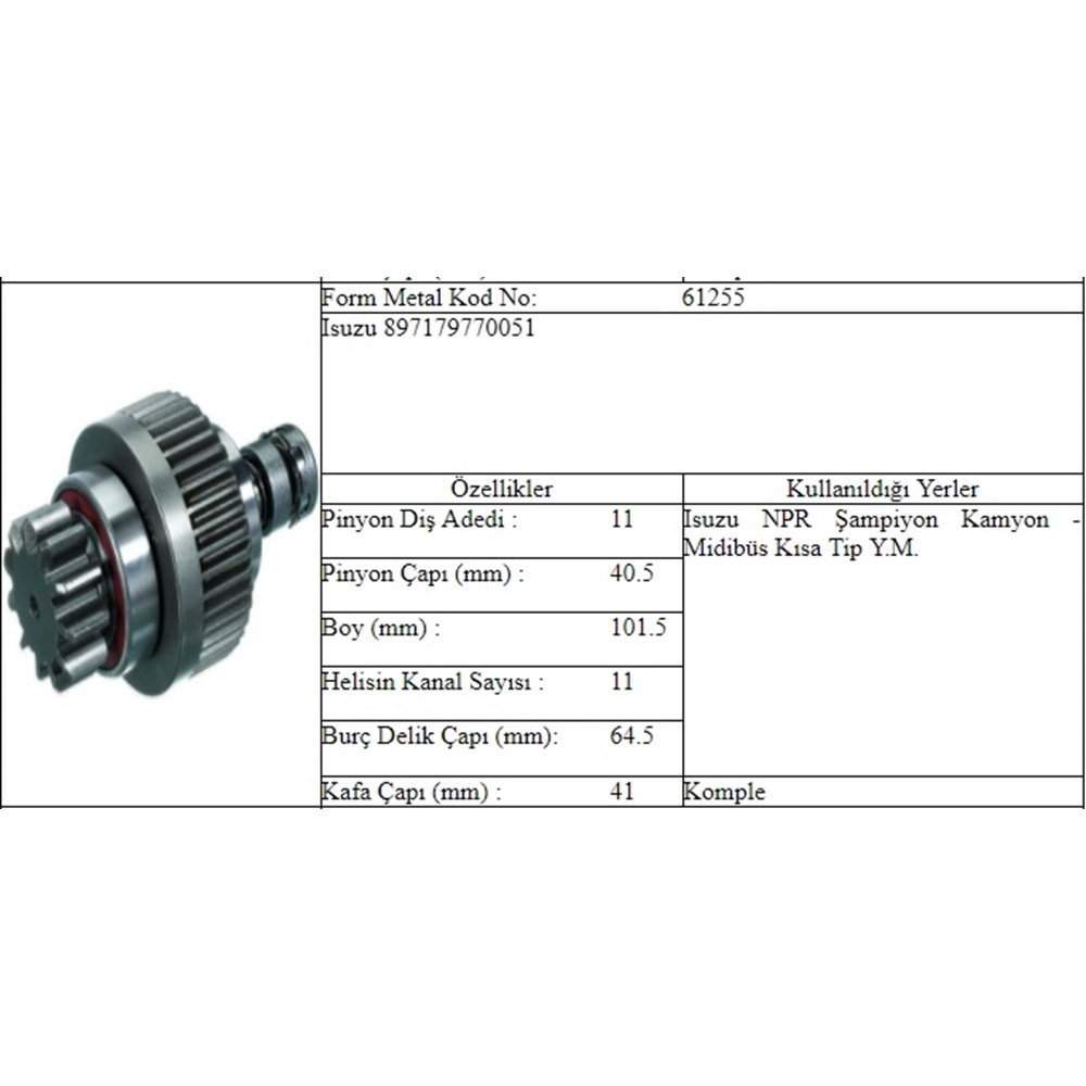 M.DİŞLİ 11 DİŞ ISUZU CHAMPION 99 - NPR NQR KISA