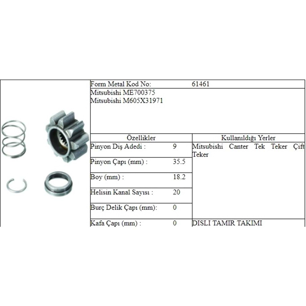 M.DİŞLİ 9 DİŞ DİŞLİ UCU CANTER