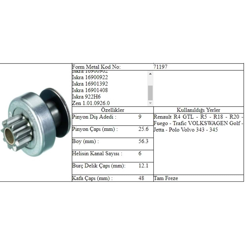 M.DİŞLİ 9 DİŞ VW RENAULT VOLVO