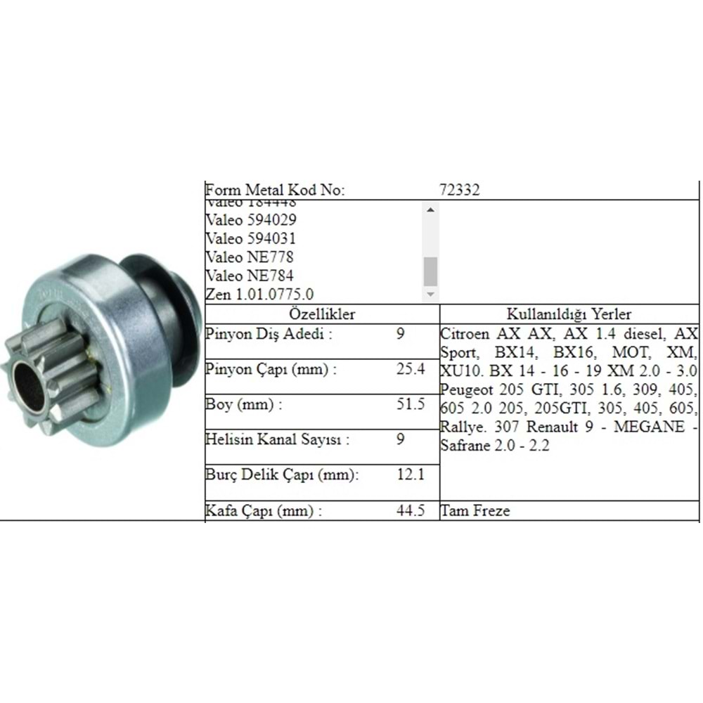 M.DİŞLİ 9 DİŞ RENAULT 19 V448