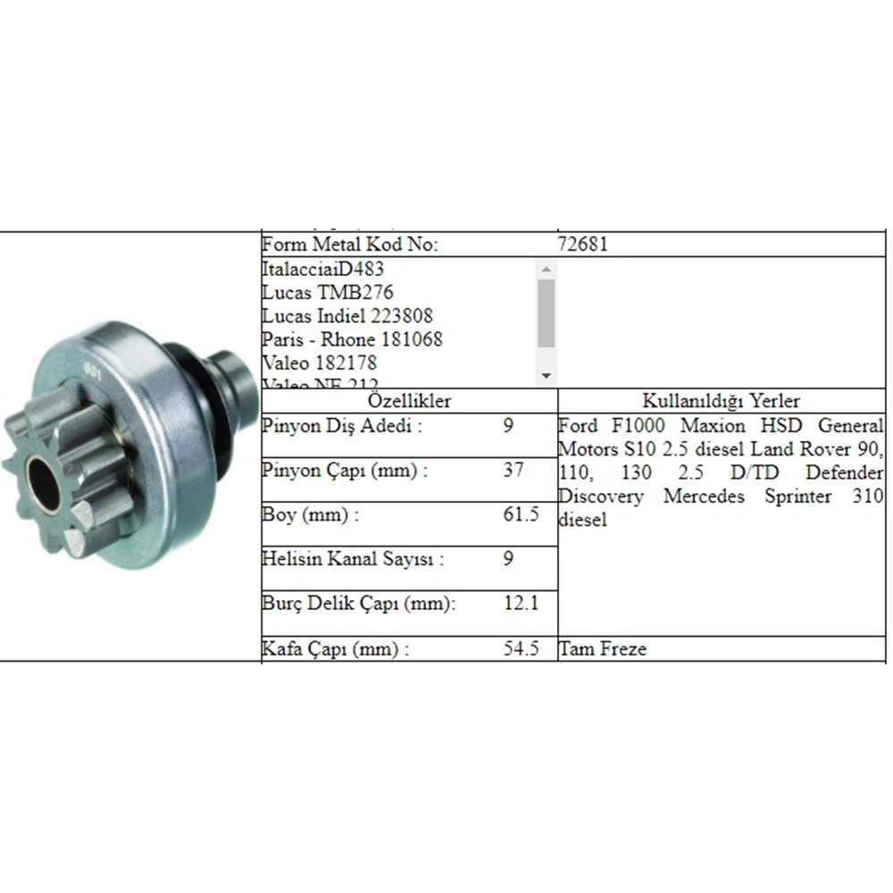 M.DİŞLİ 9 DİŞ LAND ROVER JEEP V068