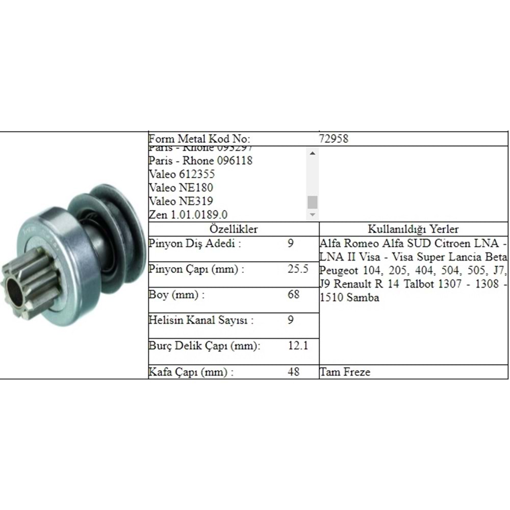 M.DİŞLİ 9 DİŞ PEUGEOT J9 504 B033