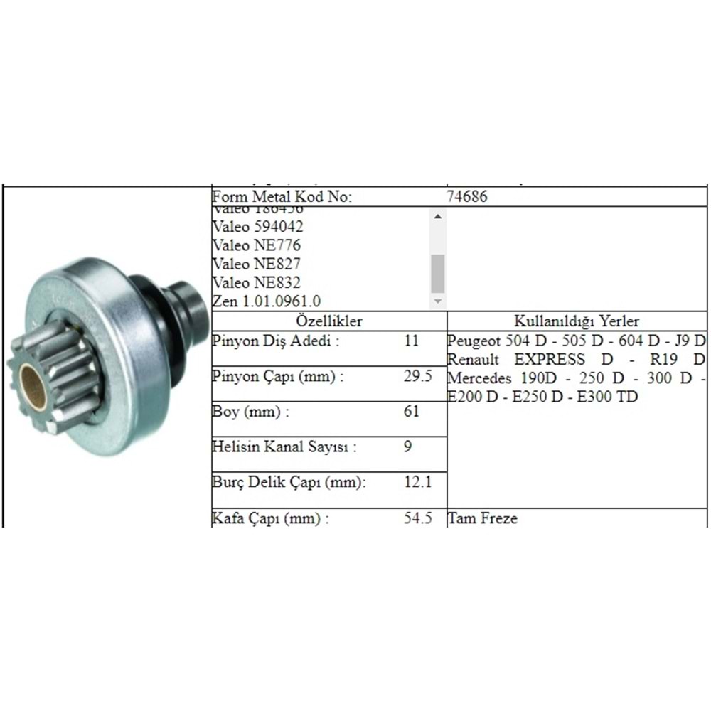 M.DİŞLİ 11 DİŞ PEUGEOT RENAULT
