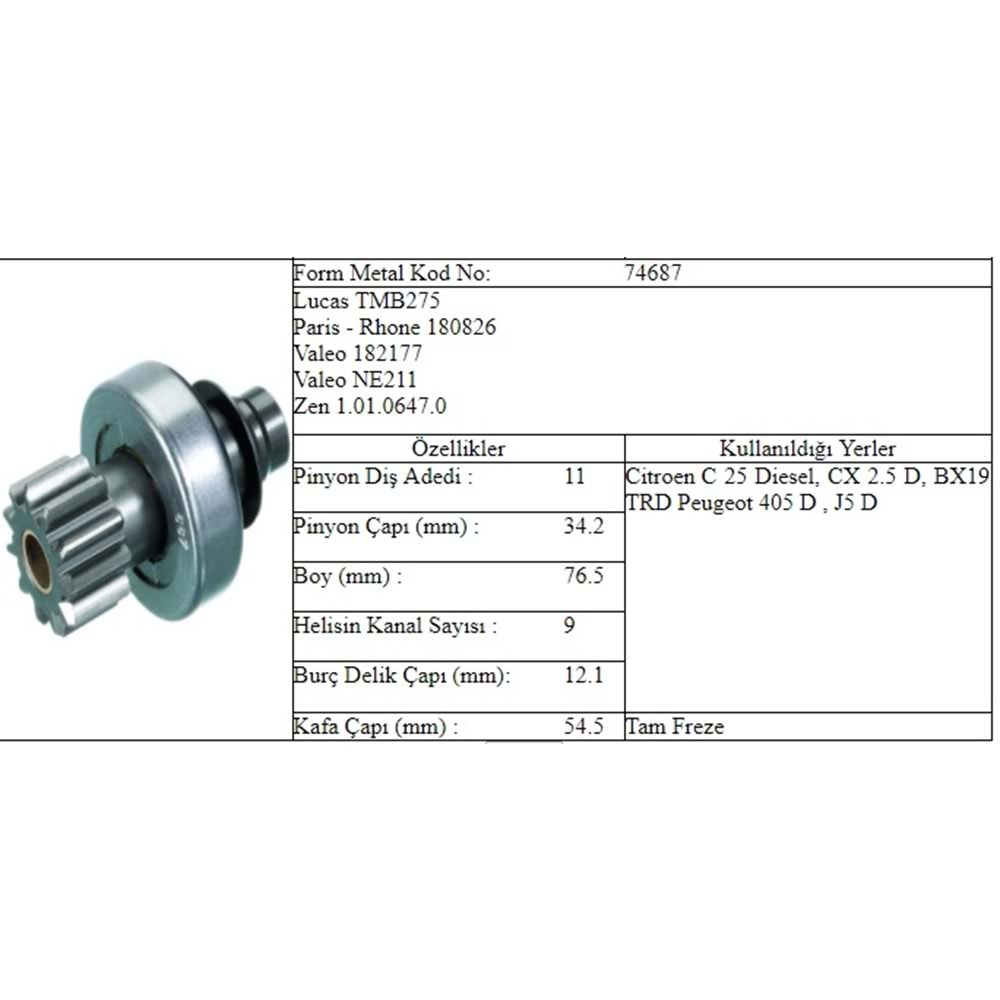 M.DİŞLİ 11 DİŞ CITROEN PEUGEOT V211