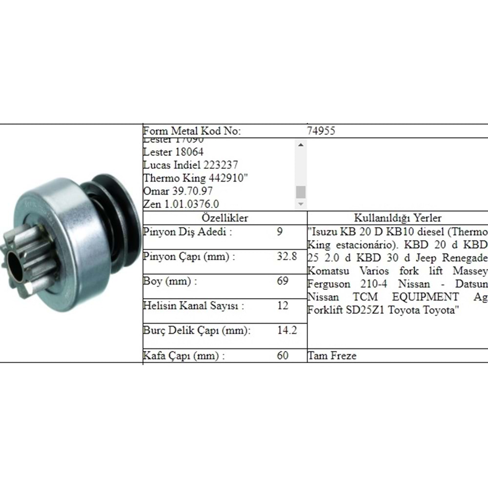 M.DİŞLİ 9 DİŞ ISUZU İŞBORA ZEN 376