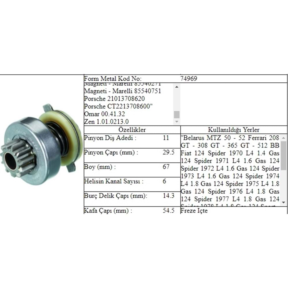 M.DİŞLİ 11 DİŞ FIAT 1600 LADA