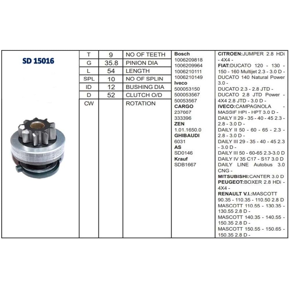 M.DİŞLİSİ 9 DİŞ FIAT DUCATO PEUGEOT BOXER Y.M