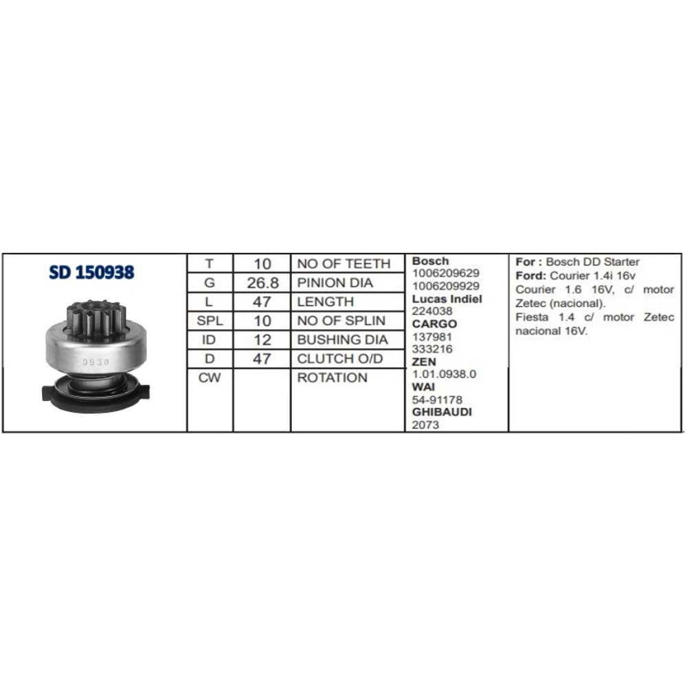 M.DİŞLİSİ 10 DİŞ FORD FİESTA COURIER 1,6 BOSCH