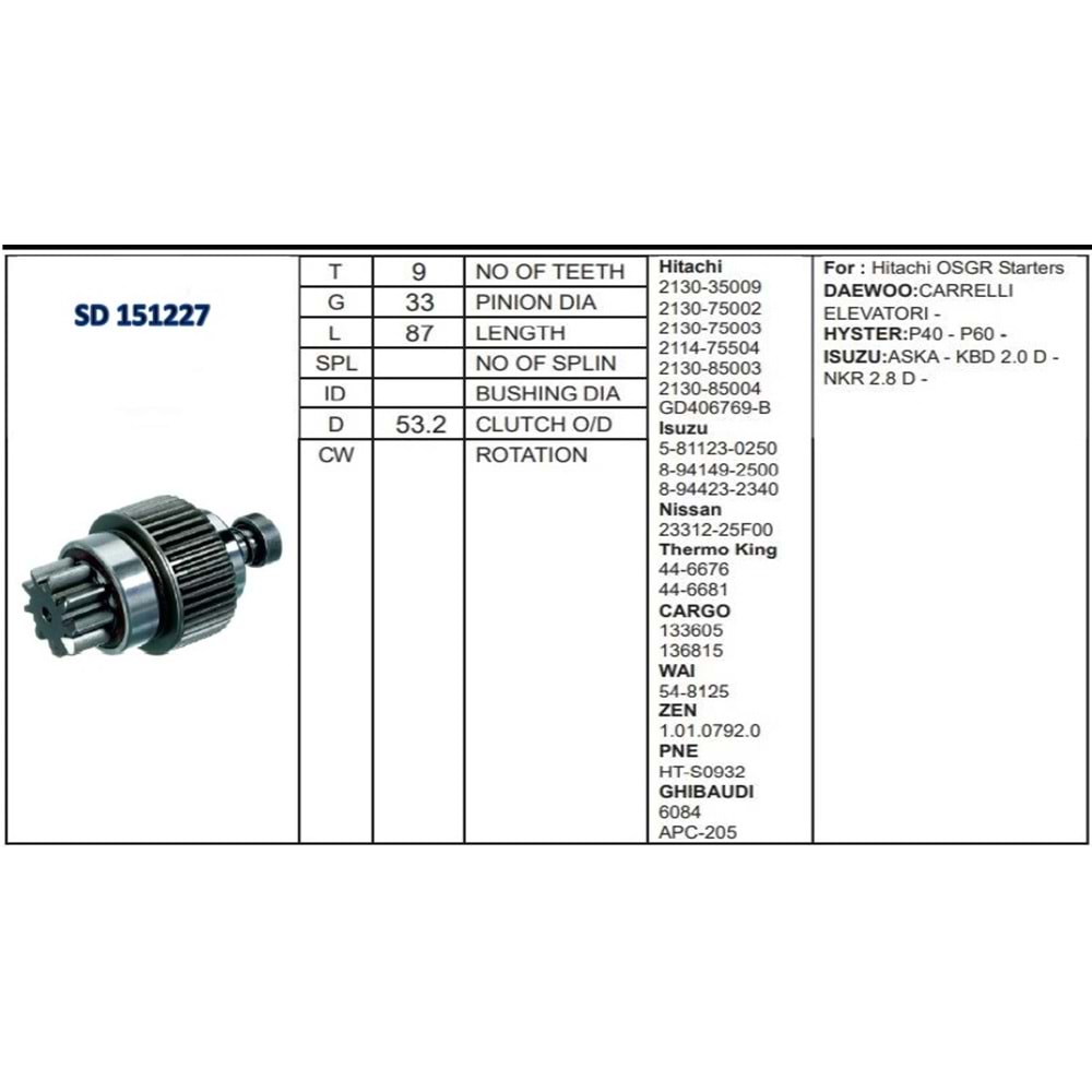 M.DİŞLİSİ 9 DİŞ DAEWOO FORKLIFT / KOMATSU FD25 FOR