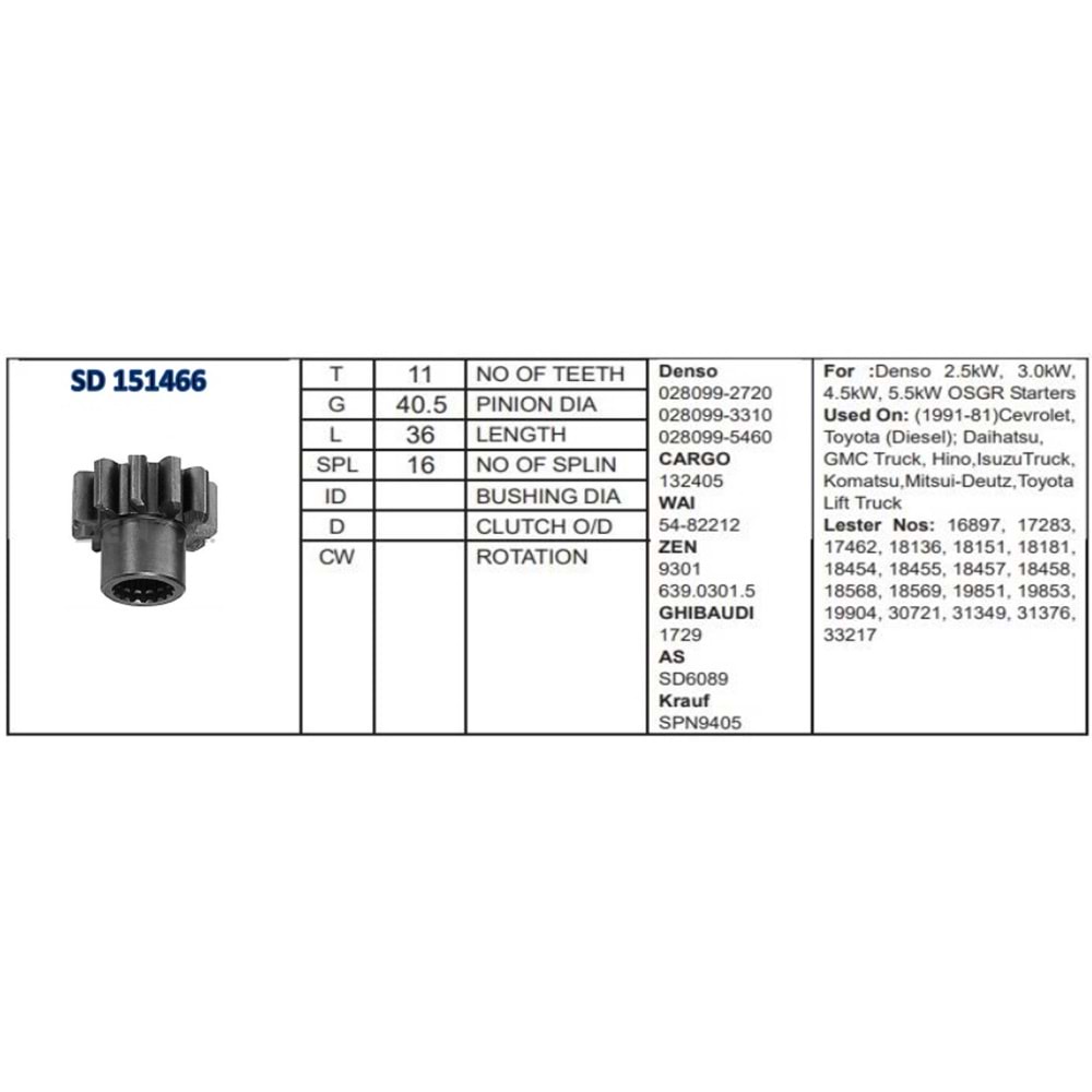 M.DİŞLİ KAFASI 11 DİŞ HİNO N.DENSO SD 5070 PG100