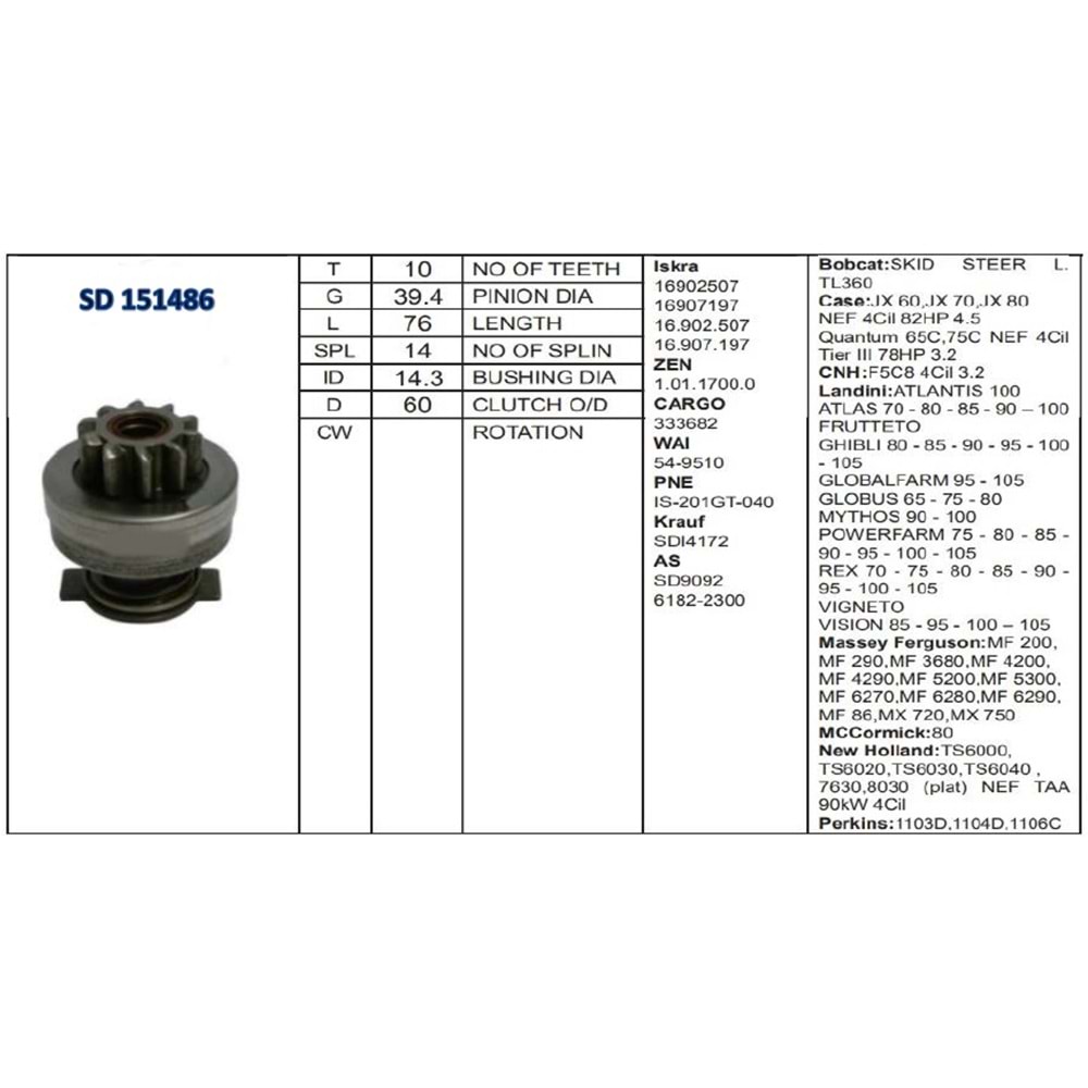 M.DİŞLİSİ 12V 10DİŞ LANDINI-PERKINS-MF IS1098